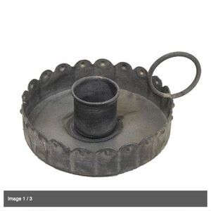 Farmhouse Gray Metal Fluted Taper Candle Holder Set Galvanized Distress Cottage
